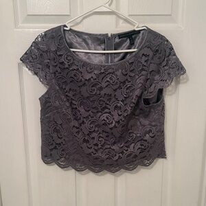 White House Black Market Lace Blouse in Charcoal